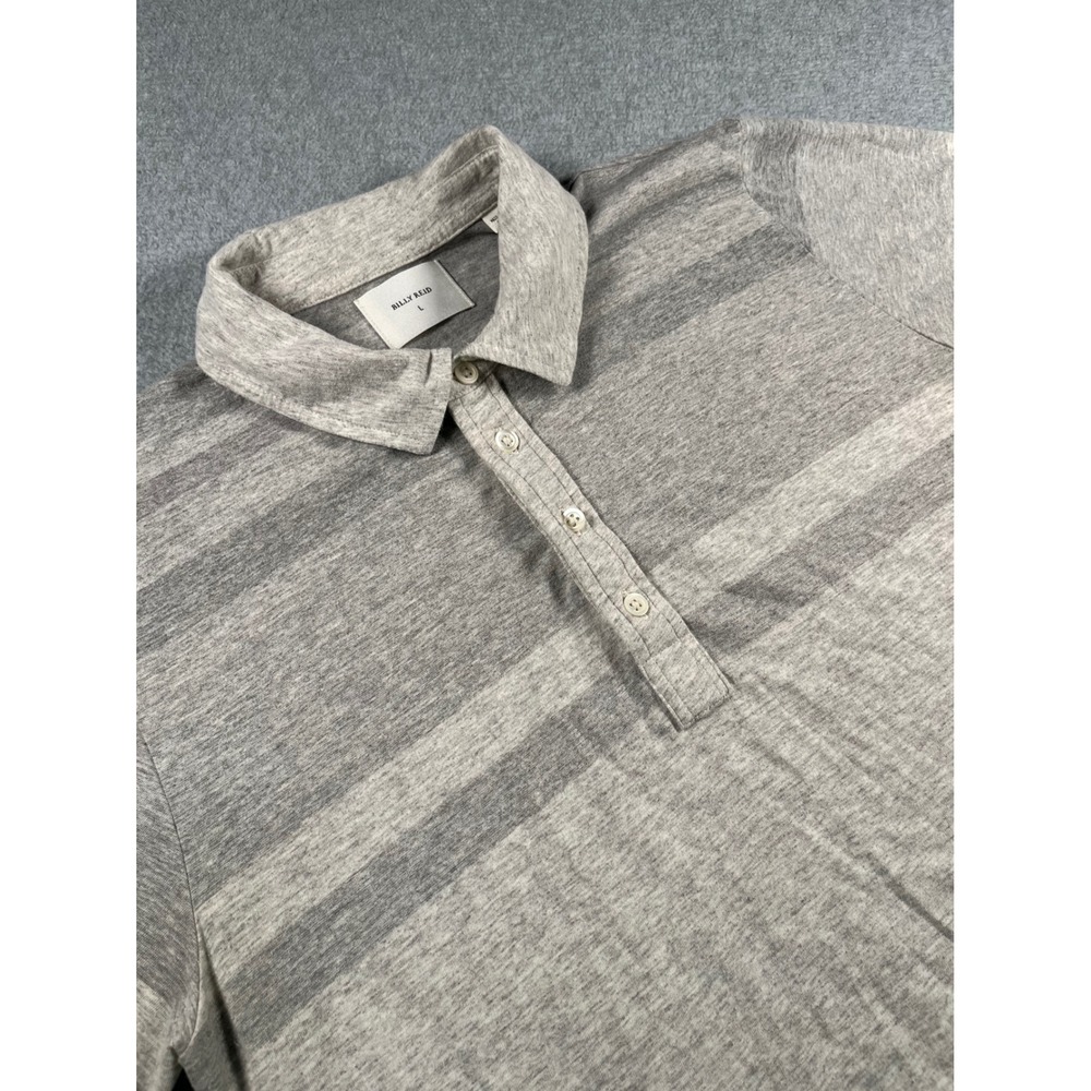 Billy Reid Mens Large Gray Striped Short Sleeve Cotton Blend Polo Shirt